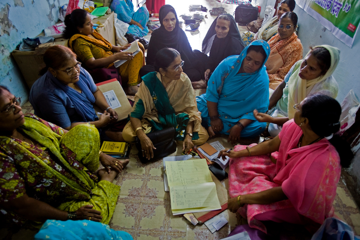 Muslim women being facilitated by Bharatiya Muslim Mahila Andolan, and ActionAid partner WRAG to learn new skills like embroidery, and para-nursing, and taking up University education.